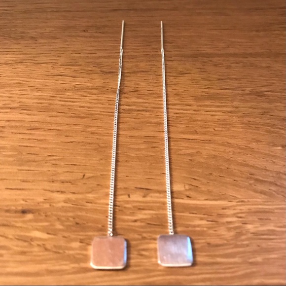 Handmade Earrings Sterling Silver Square and Chain - Picture 2 of 4